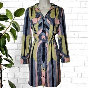 Bar III Geometric Long Sleeve Button-Down Dress